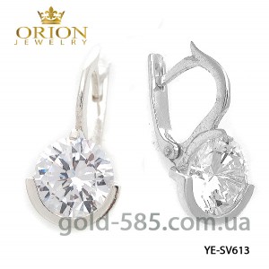 Серьги серебрянные с большим круглым камнем YE-SV613