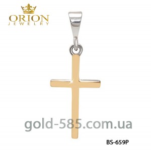 Крестик серебрянный с золотыми напайками BS-659P